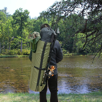 Multifunction Fishing Pole Bag - Waterproof Rod Reel Bag Carrier Case, Durable Canvas Tackle Large Storage Gift for Men Travel, Khaki